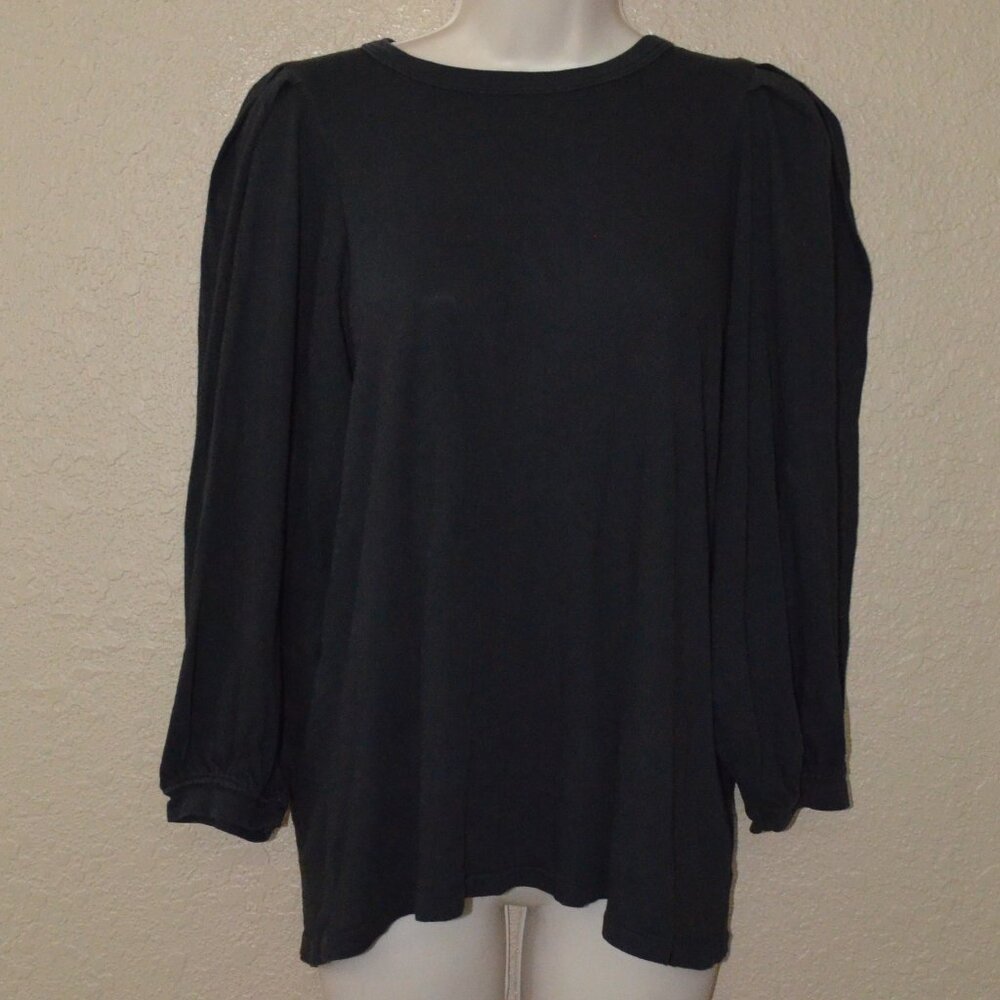 Sz 1 S The Great Faded Black Pleated 3/4 Sleeve T-Shirt Top